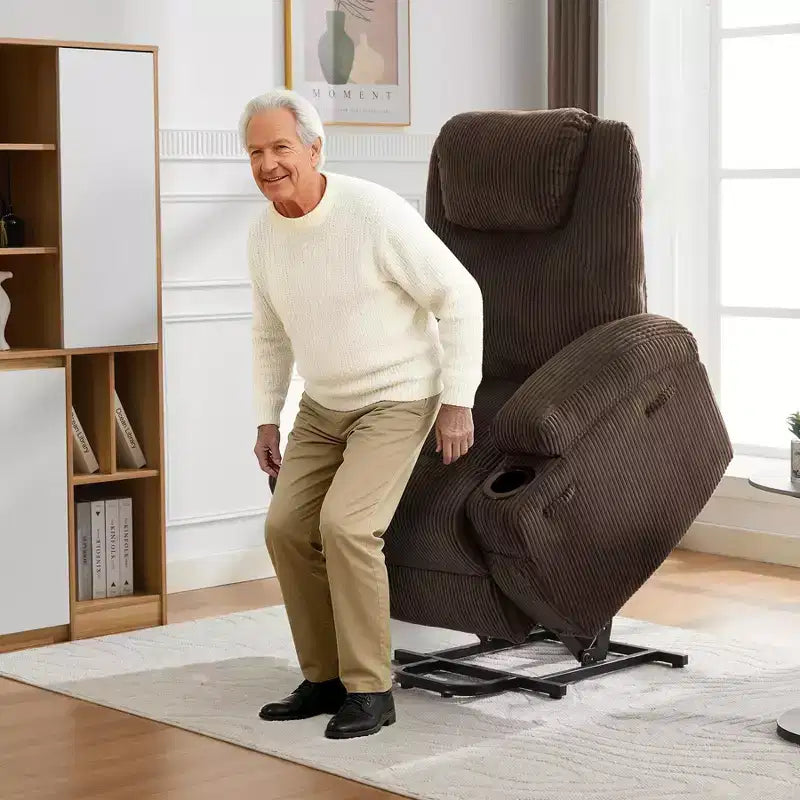 Fauteuil inclinable électrique avec fonction releveur pour personnes âgées, canapé inclinable électrique pour salon avec massage et chauffage, poches latérales et 2 porte-gobelets