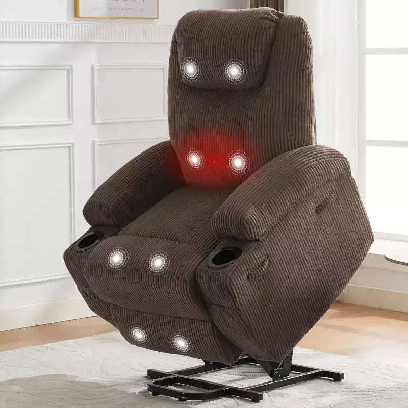 Fauteuil inclinable électrique avec fonction releveur pour personnes âgées, canapé inclinable électrique pour salon avec massage et chauffage, poches latérales et 2 porte-gobelets