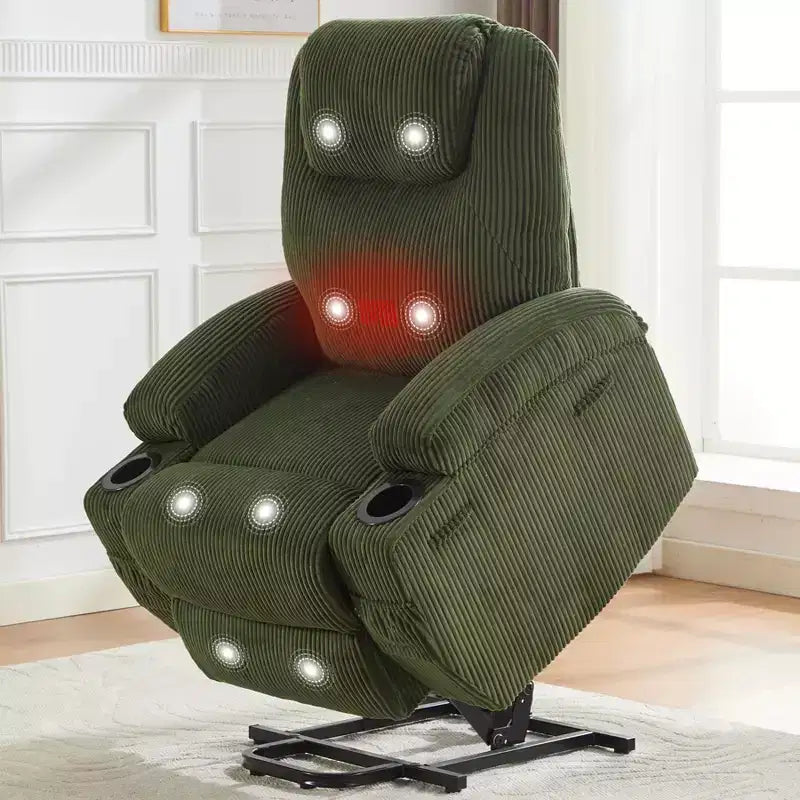 Fauteuil inclinable électrique avec fonction releveur pour personnes âgées, canapé inclinable électrique pour salon avec massage et chauffage, poches latérales et 2 porte-gobelets