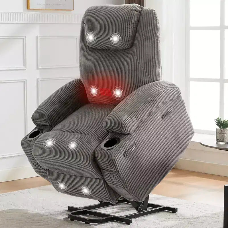 Fauteuil inclinable électrique avec fonction releveur pour personnes âgées, canapé inclinable électrique pour salon avec massage et chauffage, poches latérales et 2 porte-gobelets