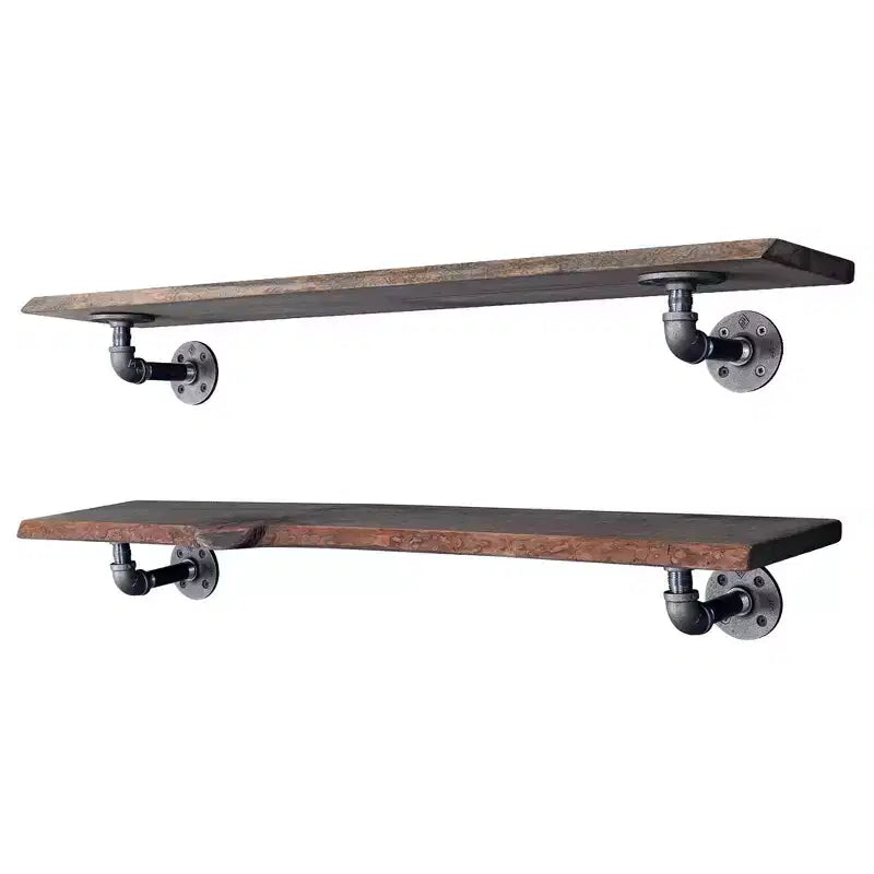 Pipe Decor 36 Boulder Black Live Edge Wood Shelf with L-Shaped Pipe Brackets (2-Pack)