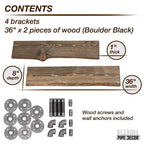 Étagère murale en bois massif à bord brut, 36 po, noir Boulder, avec supports en tuyau en L (paquet de 2), de Pipe Decor