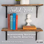 Étagère en bois à bord brut noir Boulder de 61 cm (bois seulement) par Pipe Decor