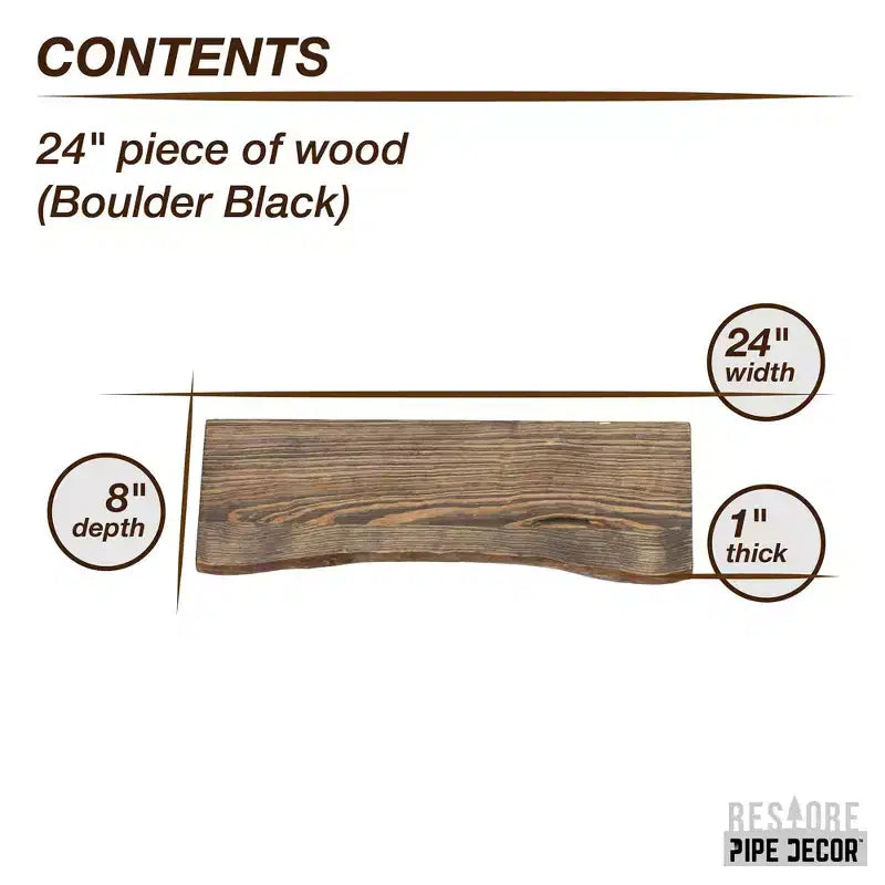Étagère en bois à bord brut noir Boulder de 61 cm (bois seulement) par Pipe Decor