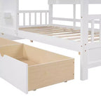 Lit cabane avec toit et fenêtre, cadre de lit de repos en bois avec étagères et 2 tiroirs pour enfants filles garçons, blanc