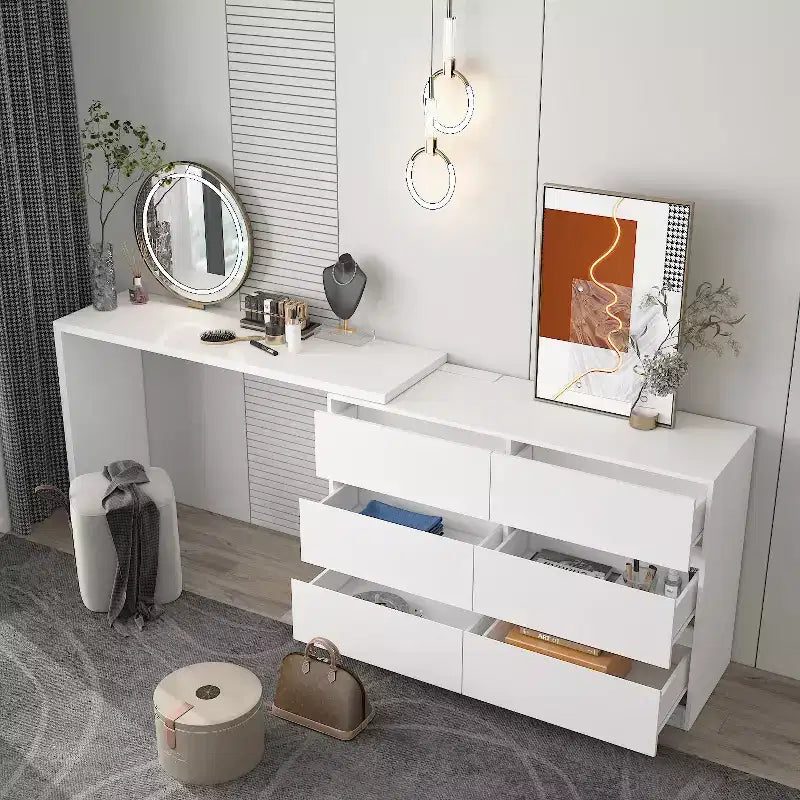 Commode convertible Famapy, coiffeuse avec 6 tiroirs, bureau d'étude/d'ordinateur, unité de rangement tout-en-un pour l'amélioration de votre espace de bureau à domicile