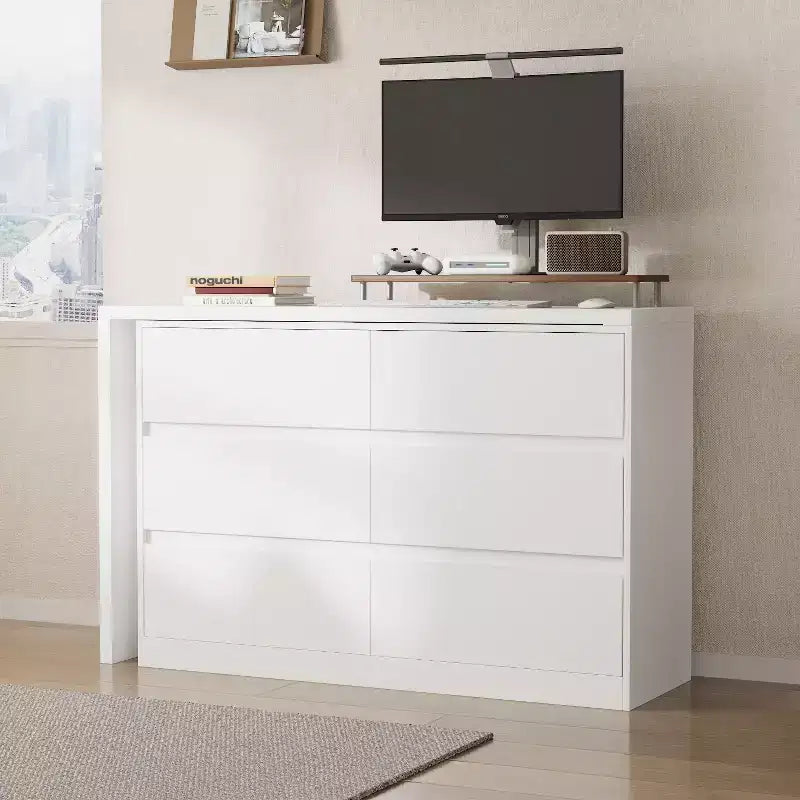 Commode convertible Famapy, coiffeuse avec 6 tiroirs, bureau d'étude/d'ordinateur, unité de rangement tout-en-un pour l'amélioration de votre espace de bureau à domicile