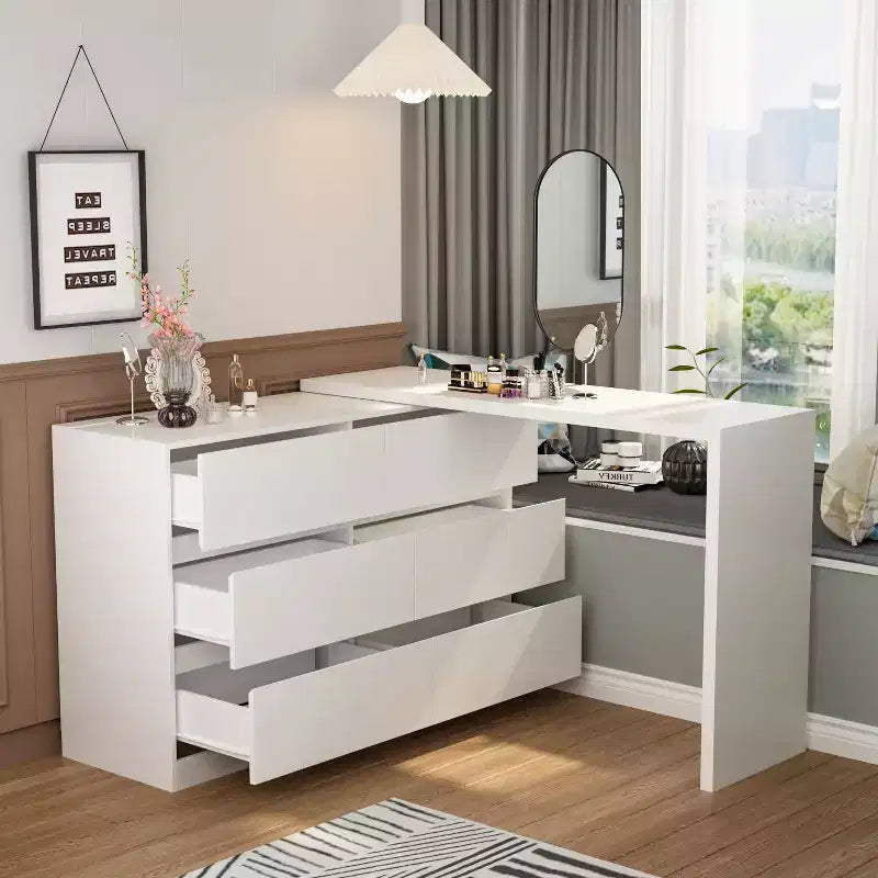 Commode convertible Famapy, coiffeuse avec 6 tiroirs, bureau d'étude/d'ordinateur, unité de rangement tout-en-un pour l'amélioration de votre espace de bureau à domicile