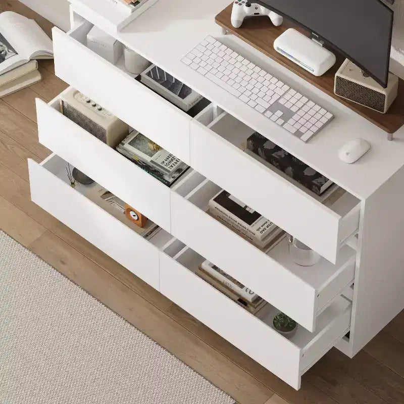 Commode convertible Famapy, coiffeuse avec 6 tiroirs, bureau d'étude/d'ordinateur, unité de rangement tout-en-un pour l'amélioration de votre espace de bureau à domicile