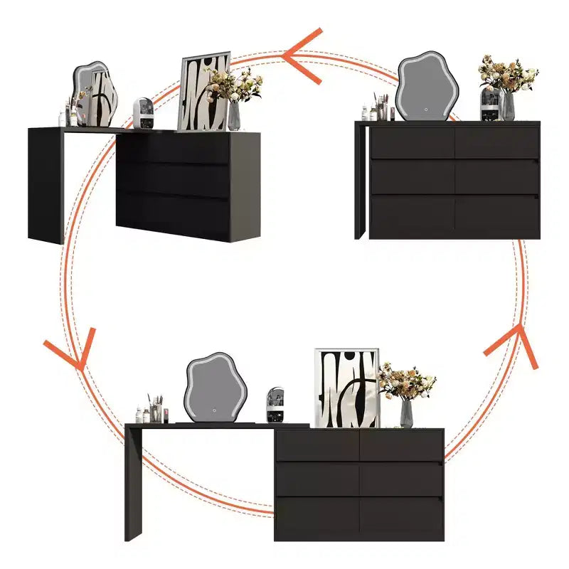 Commode convertible Famapy, coiffeuse avec 6 tiroirs, bureau d'étude/d'ordinateur, unité de rangement tout-en-un pour l'amélioration de votre espace de bureau à domicile