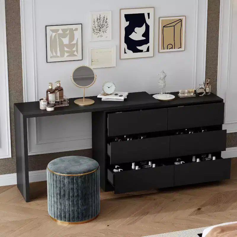 Commode convertible Famapy, coiffeuse avec 6 tiroirs, bureau d'étude/d'ordinateur, unité de rangement tout-en-un pour l'amélioration de votre espace de bureau à domicile