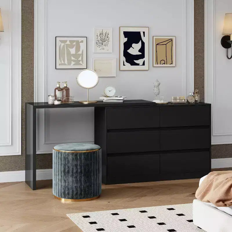 Commode convertible Famapy, coiffeuse avec 6 tiroirs, bureau d'étude/d'ordinateur, unité de rangement tout-en-un pour l'amélioration de votre espace de bureau à domicile