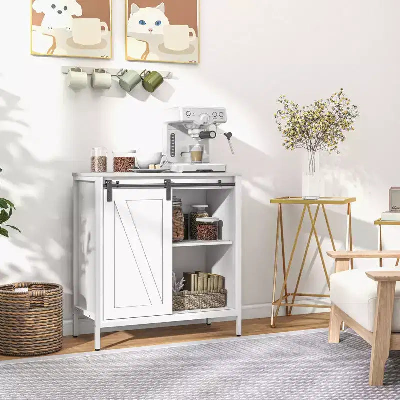 Buffet de cuisine, Vaisselier style ferme, Meuble bar avec étagère réglable, Porte coulissante de grange pour la cuisine