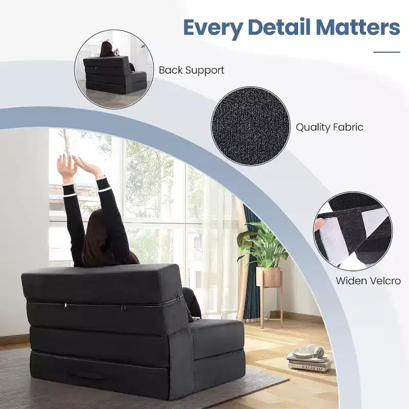 Homdox Fauteuil-lit pliable avec oreiller, Chaise convertible, Matelas de sol en mousse pour salon/chambre/invités/bureau, Lit double