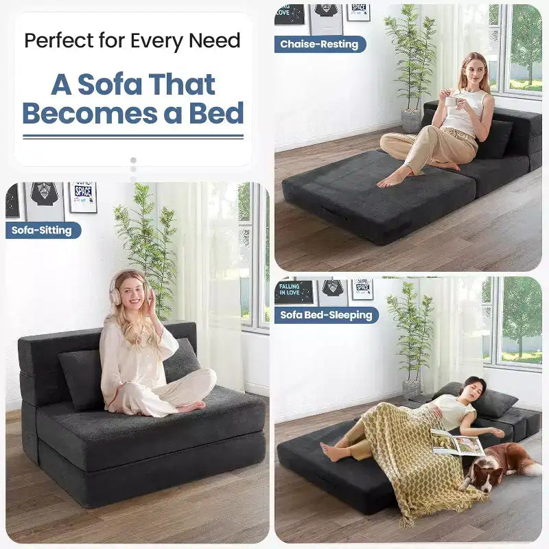 Homdox Fauteuil-lit pliable avec oreiller, Chaise convertible, Matelas de sol en mousse pour salon/chambre/invités/bureau, Lit double
