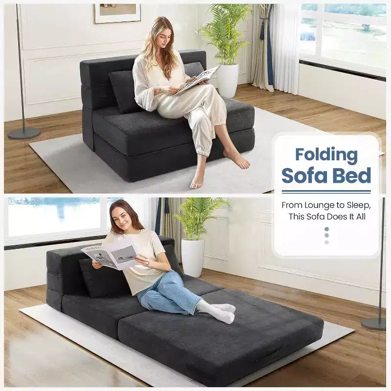 Homdox Fauteuil-lit pliable avec oreiller, Chaise convertible, Matelas de sol en mousse pour salon/chambre/invités/bureau, Lit double