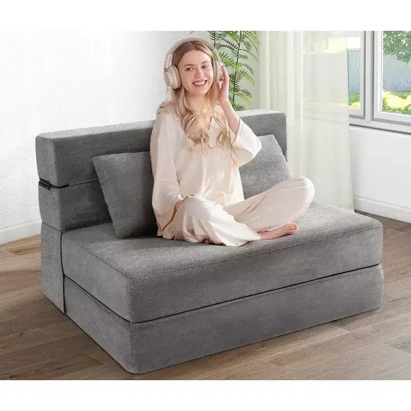Homdox Fauteuil-lit pliable avec oreiller, Chaise convertible, Matelas de sol en mousse pour salon/chambre/invités/bureau, Lit double