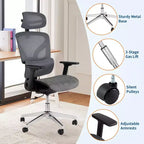 Chaise de bureau ergonomique GustoWave avec dossier en maille respirante, soutien lombaire élevé, accoudoirs réglables 3D pour le travail ou le jeu