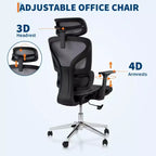 Chaise de bureau ergonomique GustoWave avec dossier en maille respirante, soutien lombaire élevé, accoudoirs réglables 3D pour le travail ou le jeu