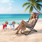 Chaise de Plage Portable pour Adultes, Chaise de Camping Pliante Extérieure avec Appui-tête, Rayures Arc-en-ciel Robustes