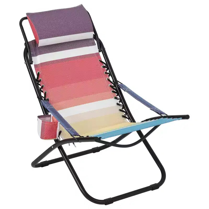 Chaise de Plage Portable pour Adultes, Chaise de Camping Pliante Extérieure avec Appui-tête, Rayures Arc-en-ciel Robustes