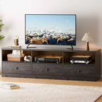 Meuble TV moderne avec grande étagère ouverte, tiroir, passe-câbles, étanche, anti-taches, résistant aux rayures