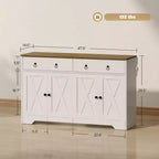 Buffet de cuisine avec portes coulissantes style grange, tiroirs et étagères réglables
