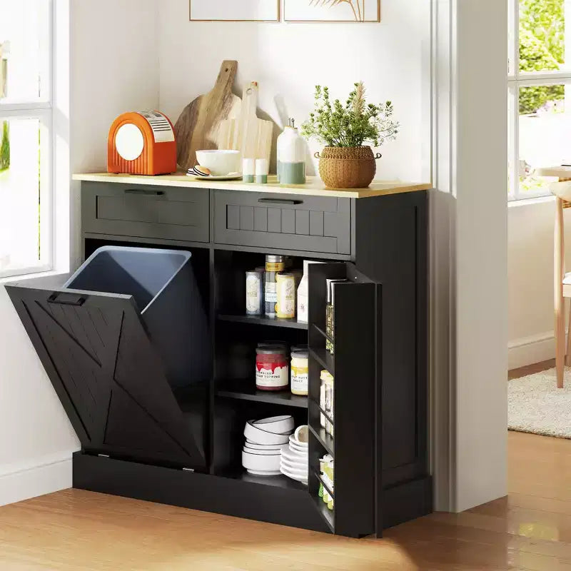 Meuble de cuisine de ferme de 10 gallons avec poubelle cachée et 2 tiroirs, meuble poubelle basculant pour la cuisine