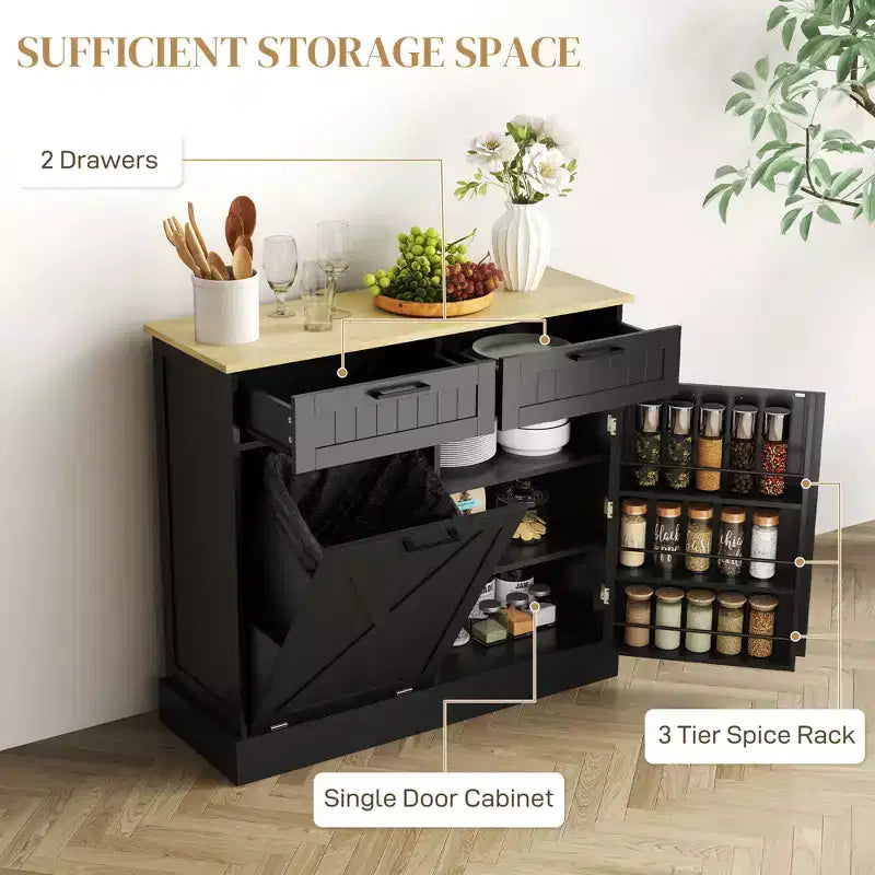 Meuble de cuisine de ferme de 10 gallons avec poubelle cachée et 2 tiroirs, meuble poubelle basculant pour la cuisine