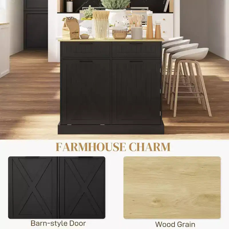Meuble de cuisine de ferme de 10 gallons avec poubelle cachée et 2 tiroirs, meuble poubelle basculant pour la cuisine