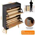 Meuble à chaussures dissimulé avec 2 tiroirs basculants en rotin et design anti-basculement, Armoire à chaussures pour entrée, couloir, rangement pour 12 à 15 paires