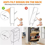 Meuble à chaussures dissimulé avec 2 tiroirs basculants en rotin et design anti-basculement, Armoire à chaussures pour entrée, couloir, rangement pour 12 à 15 paires