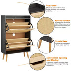 Meuble à chaussures dissimulé avec 2 tiroirs basculants en rotin et design anti-basculement, Armoire à chaussures pour entrée, couloir, rangement pour 12 à 15 paires