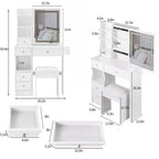 29.2 Table de toilette de bureau avec tiroir gauche de petite taille + tabouret rembourré, station d'alimentation 2 prises CA + 2 ports USB, support pour sèche-cheveux, éclairage tricolore