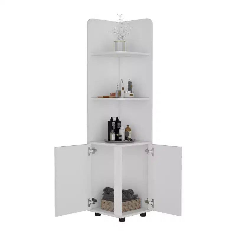 Meuble de rangement pour salle de bain, Colonne de salle de bain haute avec meuble bas à 2 portes, 3 étagères ouvertes