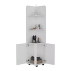 Meuble de rangement pour salle de bain, Colonne de salle de bain haute avec meuble bas à 2 portes, 3 étagères ouvertes