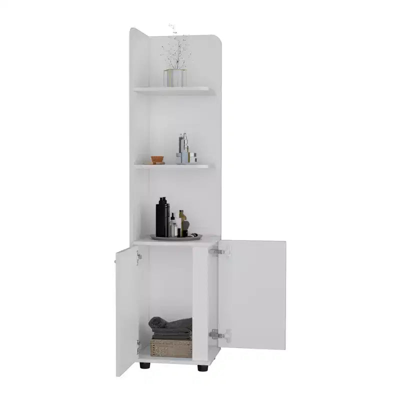 Meuble de rangement pour salle de bain, Colonne de salle de bain haute avec meuble bas à 2 portes, 3 étagères ouvertes