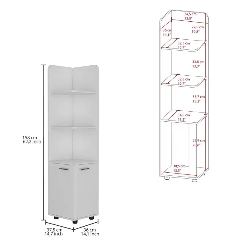 Meuble de rangement pour salle de bain, Colonne de salle de bain haute avec meuble bas à 2 portes, 3 étagères ouvertes