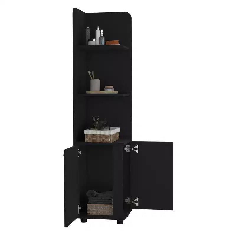 Meuble de rangement pour salle de bain, Colonne de salle de bain haute avec meuble bas à 2 portes, 3 étagères ouvertes