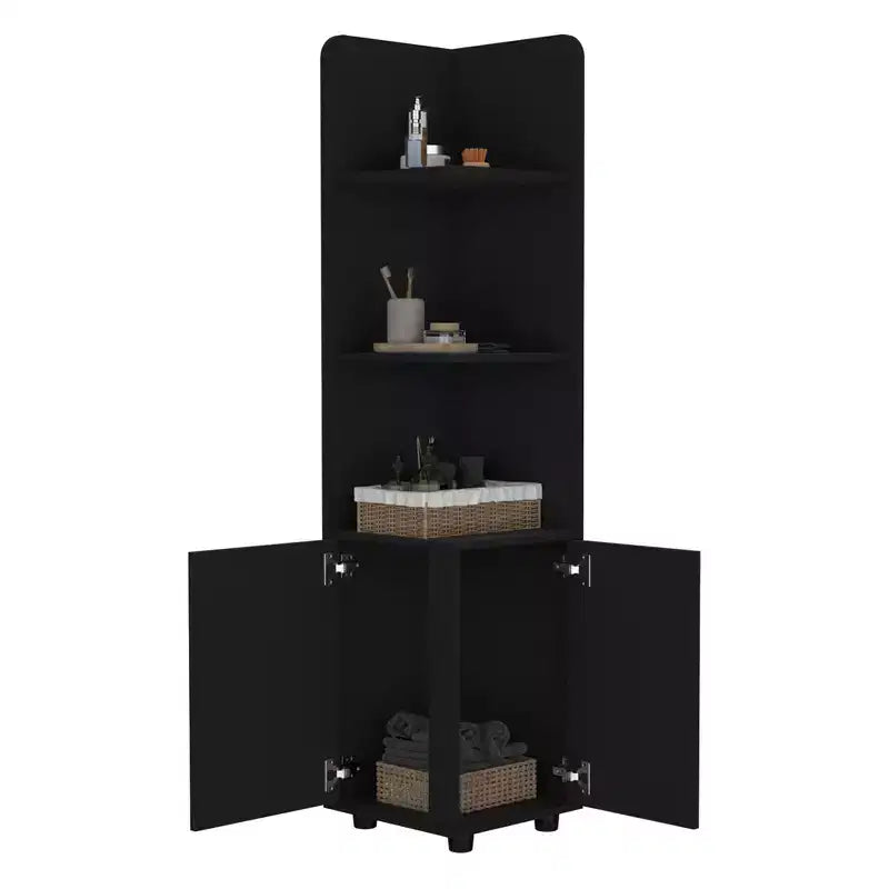 Meuble de rangement pour salle de bain, Colonne de salle de bain haute avec meuble bas à 2 portes, 3 étagères ouvertes