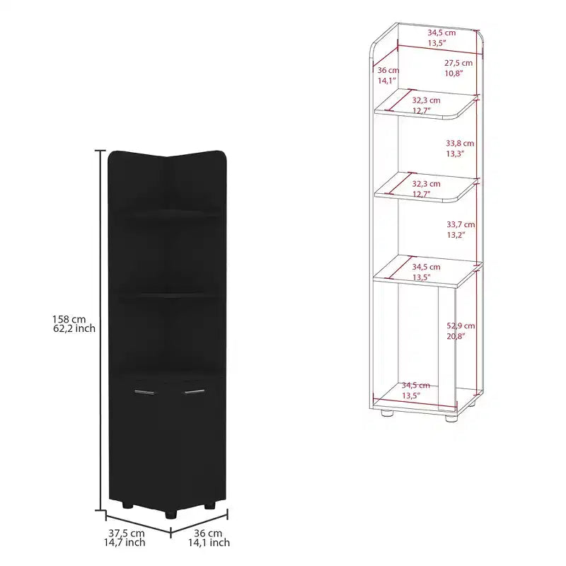 Meuble de rangement pour salle de bain, Colonne de salle de bain haute avec meuble bas à 2 portes, 3 étagères ouvertes