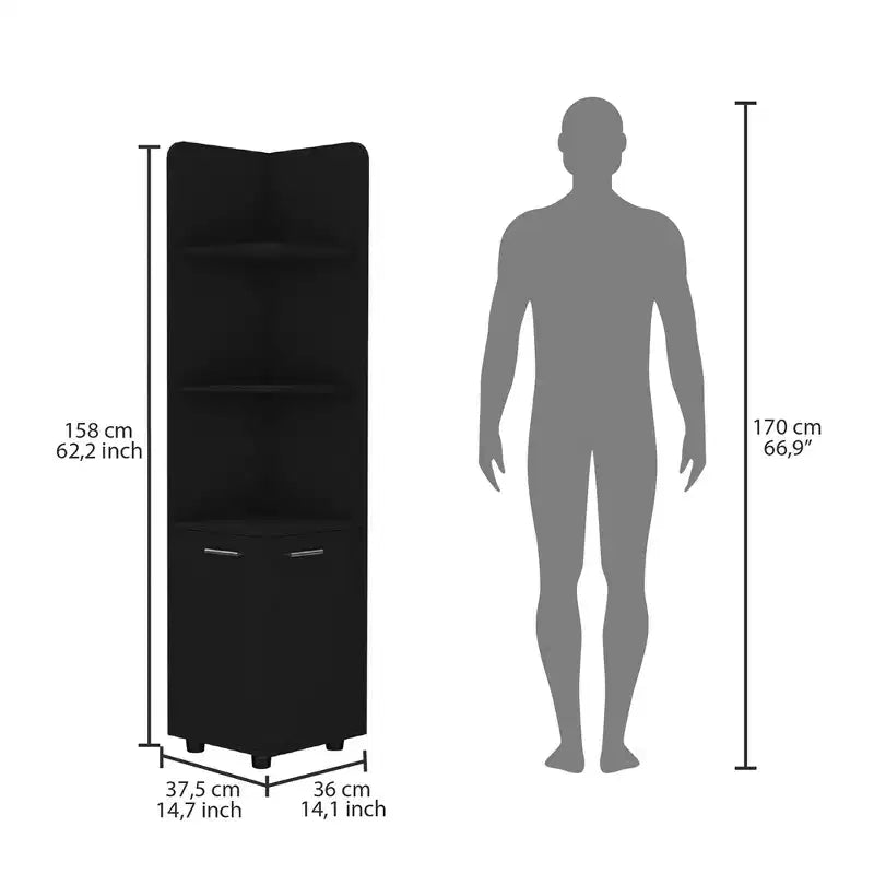 Meuble de rangement pour salle de bain, Colonne de salle de bain haute avec meuble bas à 2 portes, 3 étagères ouvertes