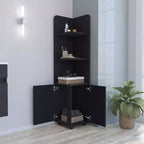 Meuble de rangement pour salle de bain, Colonne de salle de bain haute avec meuble bas à 2 portes, 3 étagères ouvertes