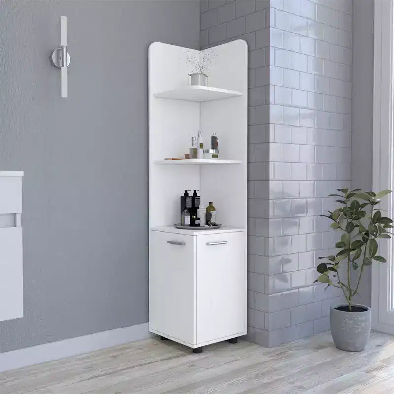 Meuble de rangement pour salle de bain, Colonne de salle de bain haute avec meuble bas à 2 portes, 3 étagères ouvertes