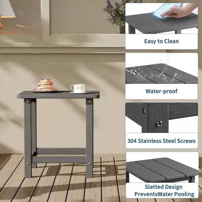 Table d'appoint d'extérieur carrée en PEHD, table de patio Adirondack durable pour la plage/véranda, résistante aux intempéries et facile à assembler