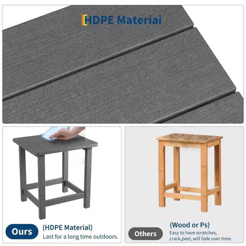 Table d'appoint d'extérieur carrée en PEHD, table de patio Adirondack durable pour la plage/véranda, résistante aux intempéries et facile à assembler