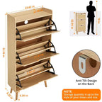 Meuble à chaussures, Organisateur de rangement étroit à 3 niveaux Panneau avant en rotin tressé Banc à chaussures peu encombrant pour l'entrée Idéal pour les couloirs et les porches