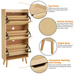 Meuble à chaussures, Organisateur de rangement étroit à 3 niveaux Panneau avant en rotin tressé Banc à chaussures peu encombrant pour l'entrée Idéal pour les couloirs et les porches