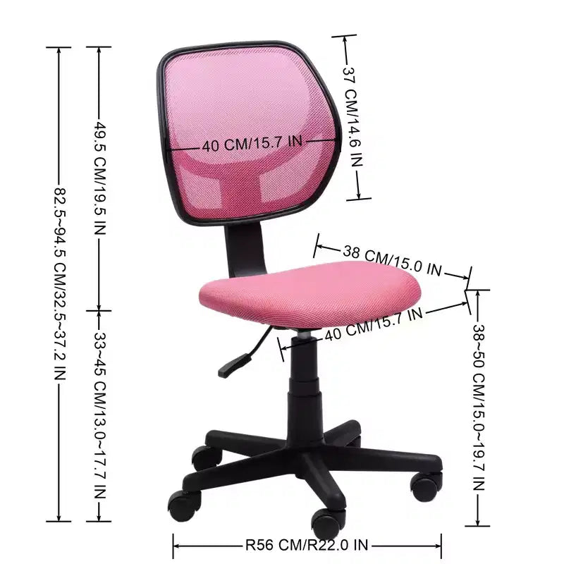 Fauteuil de bureau FurnitureR, sans accoudoirs, en maille, ergonomique réglable, dossier mi-haut, compact, roulant et pivotant, pour le travail à domicile, le bureau ou l'étude, rose