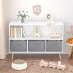 Étagère à livres Whisen Kids avec 3 tiroirs en tissu, multifonctionnelle pour livres/jouets, boucle de sécurité murale, MDF haute densité
